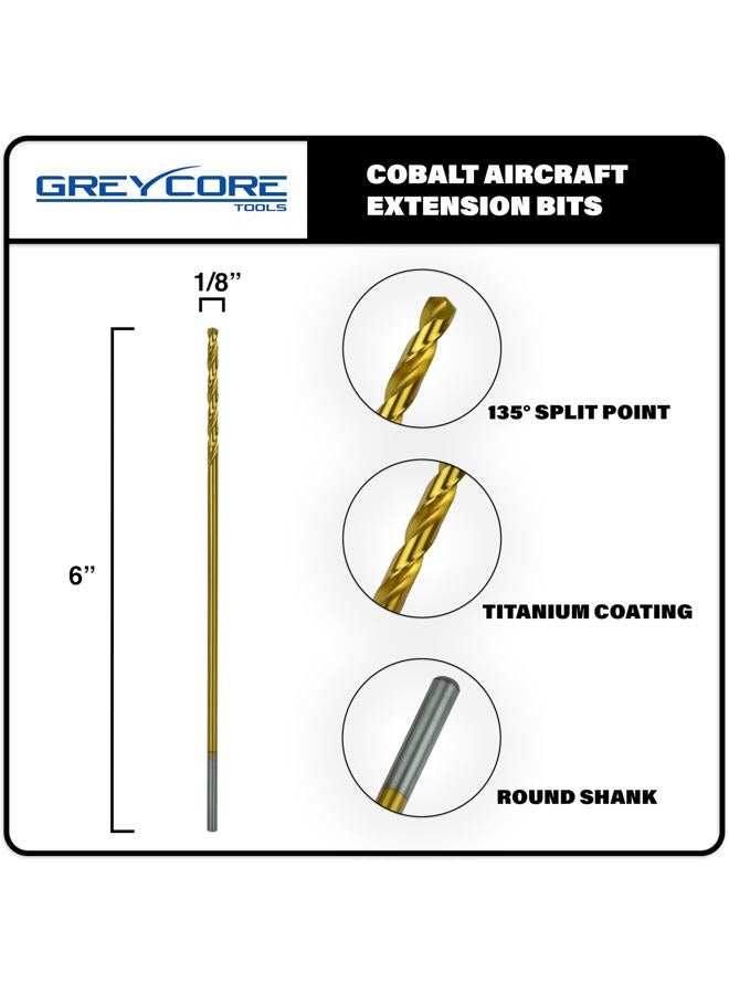 Greycore Tools 1/8 Inch x 6 Inch Cobalt Aircraft Extenions Bit - 2 Pack, Industrial Titanium Coating, Cobalt Drill Bits for Metal, Wood, Plastic - Image 2