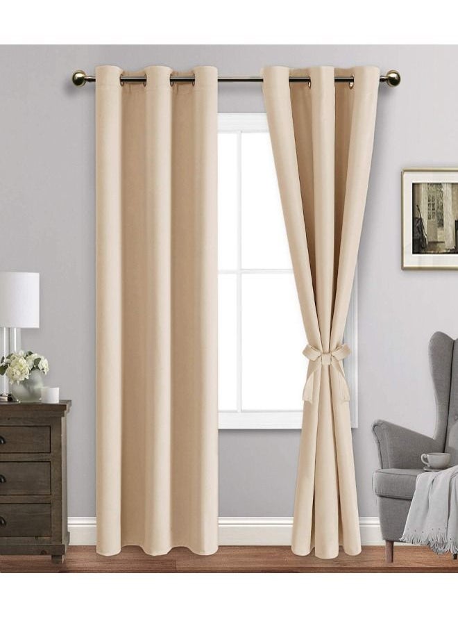 Arabest - 2-Piece Blackout Thermal Window Curtains Beige 100x250cm - Image 1