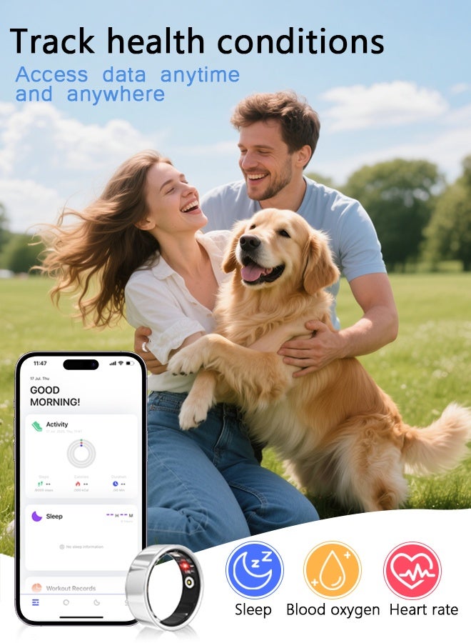 Smart Ring, Health Tracker for Women Men, Fitness Tracker with Heart Rate, Blood Oxygen, Sleep Monitor, Calories, Step Counter, IP68 Waterproof Smart Ring for iPhone  Android, No Subscription Fee (Silver, 9#) - Image 4