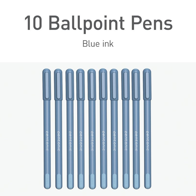 Pentonic أقلام حبر جاف بنتونيك، 10 قطع، أسطوانة زرقاء باهتة مع حبر أزرق، نقطة رفيعة 0.7 مم، كتابة سلسة لتدوين الملاحظات والملاحظات (PEN13085) - Image 3