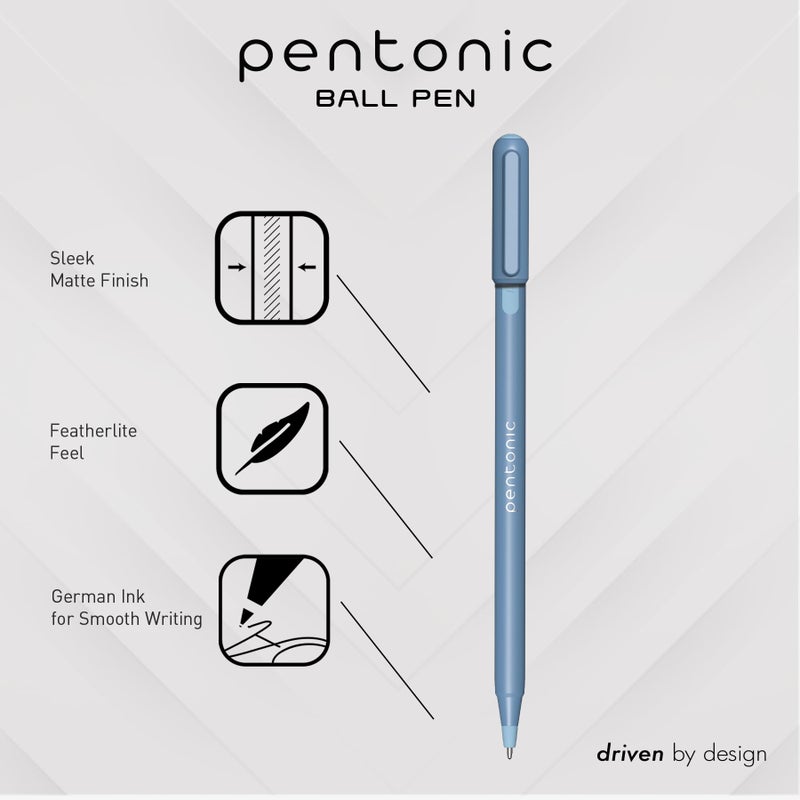 Pentonic أقلام حبر جاف بنتونيك، 10 قطع، أسطوانة زرقاء باهتة مع حبر أزرق، نقطة رفيعة 0.7 مم، كتابة سلسة لتدوين الملاحظات والملاحظات (PEN13085) - Image 2