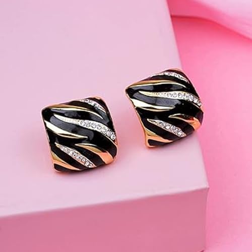 Estele 24Kt Gold Plated Metal Brass Enamel With Austrian Crystal Stone Stud Earrings For Girls and Women - Image 2