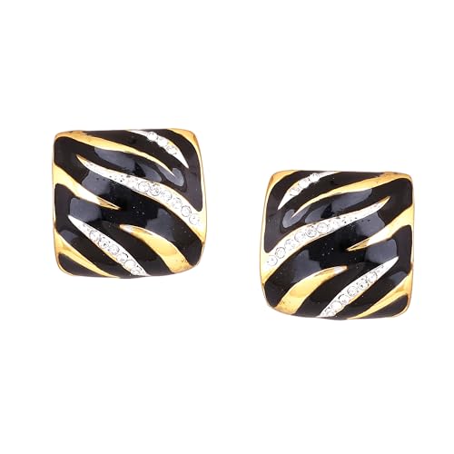 Estele 24Kt Gold Plated Metal Brass Enamel With Austrian Crystal Stone Stud Earrings For Girls and Women - Image 1