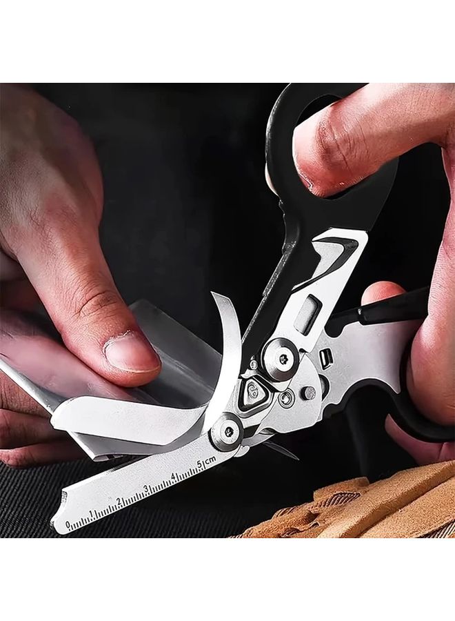 Black 2pcs Tactical Scissors and Sheath Combo Portable Folding EDC Tools Stainless Steel Multi Function Utility Scissors - Image 5