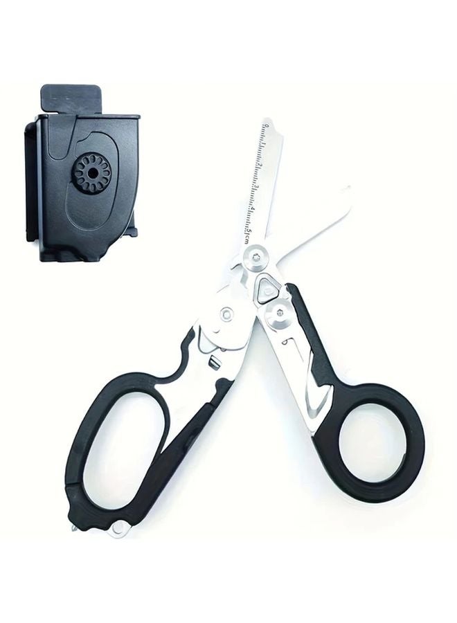 Black 2pcs Tactical Scissors and Sheath Combo Portable Folding EDC Tools Stainless Steel Multi Function Utility Scissors - Image 1