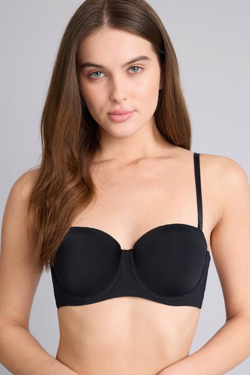 DeFacto Black Woman Micro Covered Padded Underwired Strapless Bra Casual - Image 1