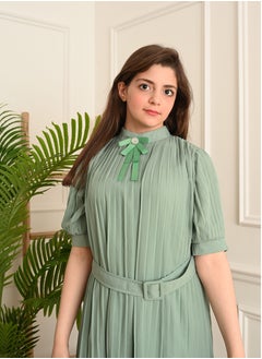 FULL JOY An  elegant and Beautiful Girls' Dress with belt on waist  , Green  - Image 5