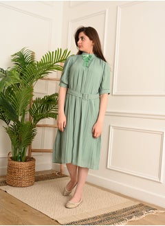 FULL JOY An  elegant and Beautiful Girls' Dress with belt on waist  , Green  - Image 2