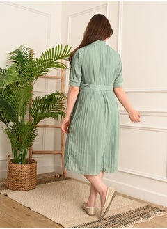 FULL JOY An  elegant and Beautiful Girls' Dress with belt on waist  , Green  - Image 3