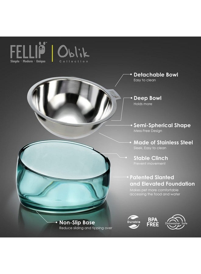 فيلي أوعية طعام مرتفعة من فيلي أوبليك للحيوانات الأليفة للكلاب الصغيرة قصيرة الأرجل، طبق من الفولاذ المقاوم للصدأ غير قابل للانسكاب، سهل التنظيف في غسالة الأطباق، وعاء طعام مرتفع بزاوية مناسبة للبولدوغ والفرنشي وقطط مين كون (1.5 كوب، كلاسيكي) - Image 2