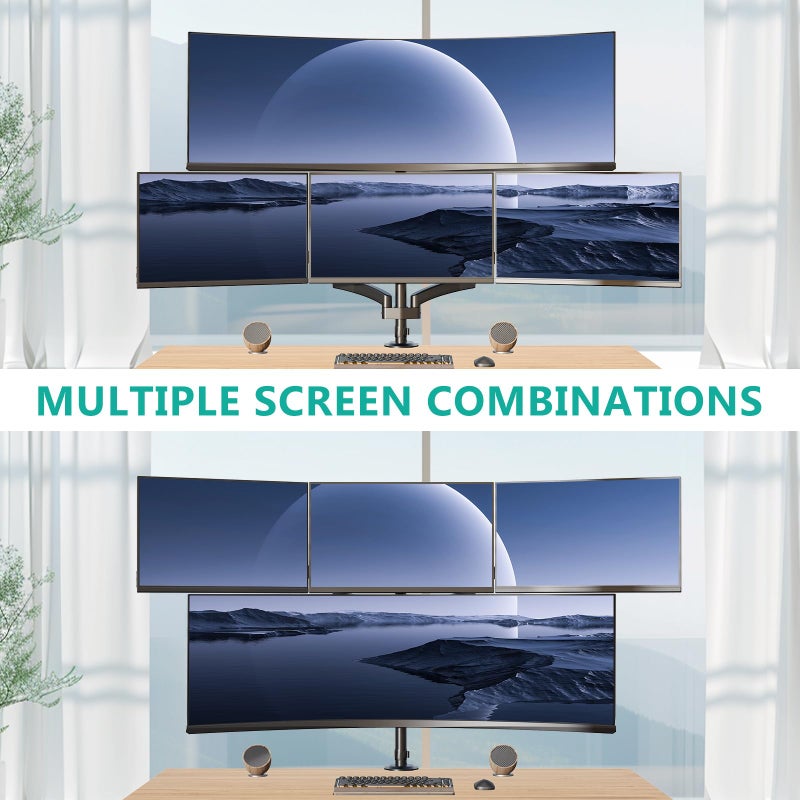 WALI 4 Monitor Mount for up to 49 inch Ultrawides on Top Bracket and 27 inch Screens on Lower Brackets, Heavy Duty Gas Spring Arm Extra Tall Quad Monitor Stand, up to 44 lbs (GSDM004S-P), Black - Image 5