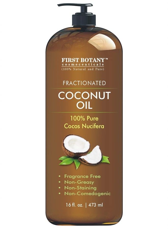 FIRST BOTANY COSMECEUTICALS Fractionated Coconut Oil 16 fl. oz - 100% Natural & Pure MCT Coconut Oil for Hair, Skin,and Aromatherapy Carrier Oil, Massage Oil,Best Skin Moisturizer - Image 1