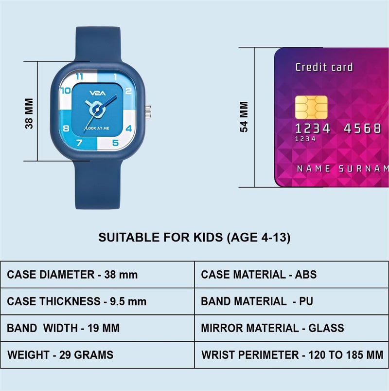 V2A Analog Cute Design Watch for Kids Unisex-Child Between 4 to 13 Years of Age Square Printed Dial with Blue Band 30 M Waterproof Watches for Boys and Girls Aged 4 5 6 7 8 9 - Image 4