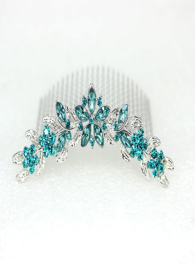 Faship Gorgeous Teal Rhinestone Crystal Floral Hair Comb - Image 3