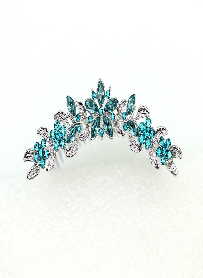 Faship Gorgeous Teal Rhinestone Crystal Floral Hair Comb - Image 2