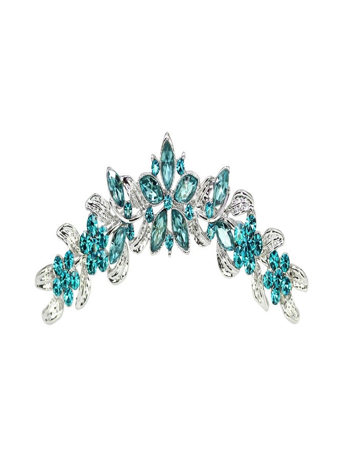 Faship Gorgeous Teal Rhinestone Crystal Floral Hair Comb - Image 1