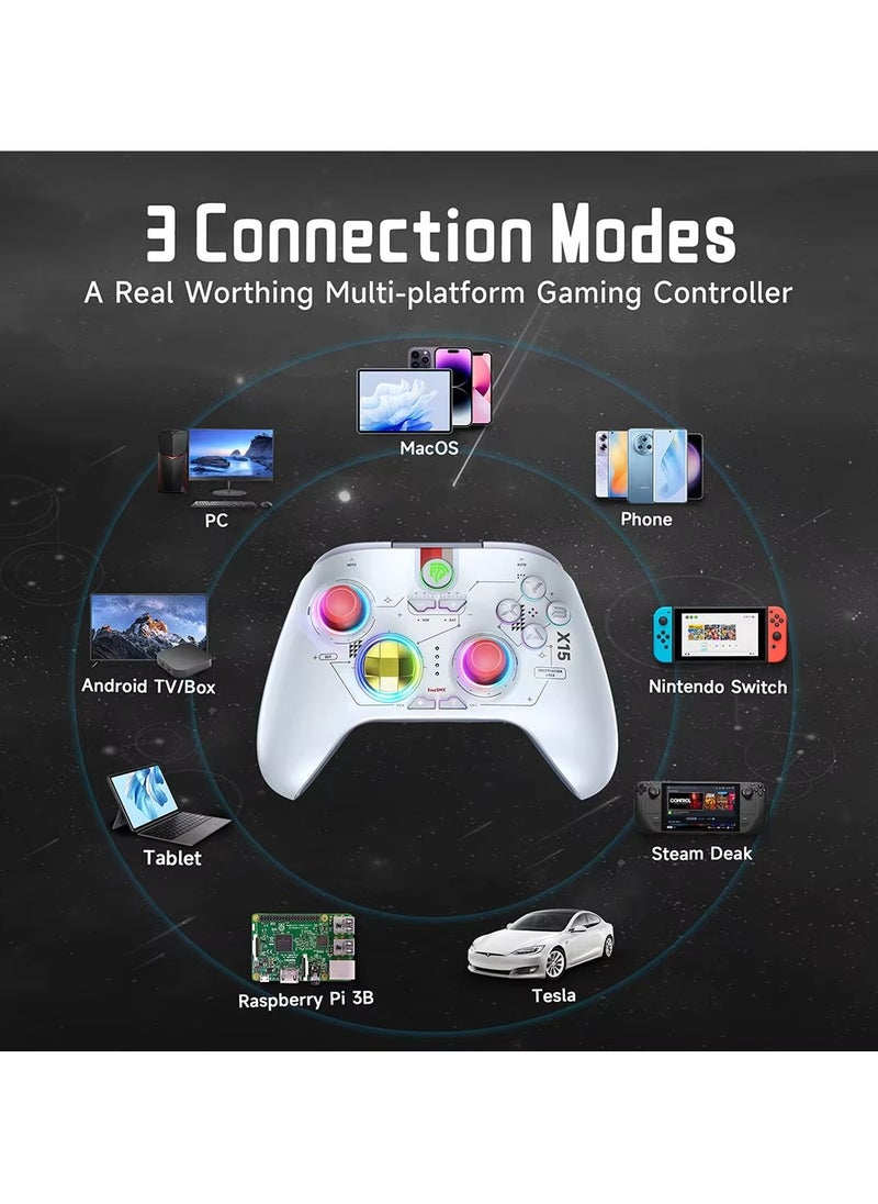 X15 Wireless Gamepad, RGB Bluetooth Gaming Controller Compatible with PC/Switch/Phone/TV,Hall Effect