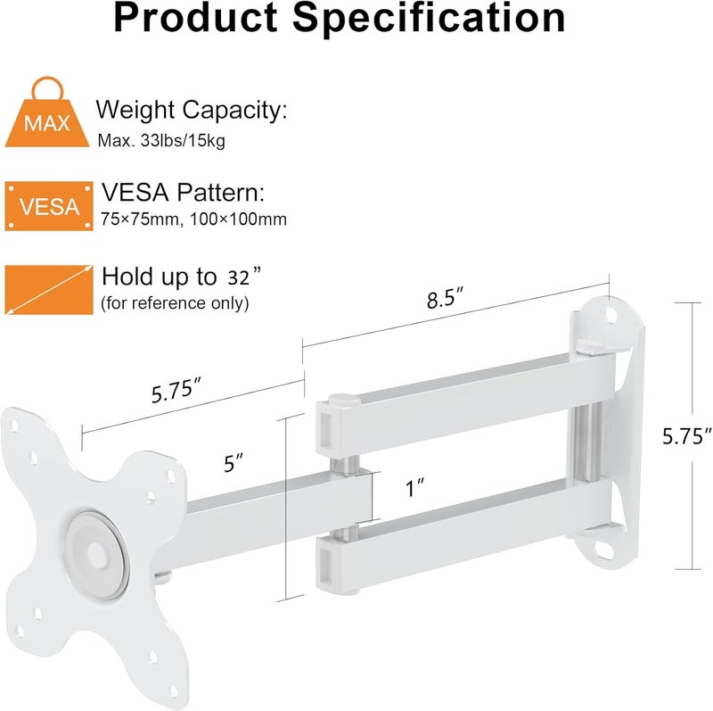 Xinlei TV Wall Mount, Bracket for Most 13-30 inch LED, LCD Monitor and Plasma TVs, Max VESA 100x100mm by XINLEI, White (MA1330W) - Image 2