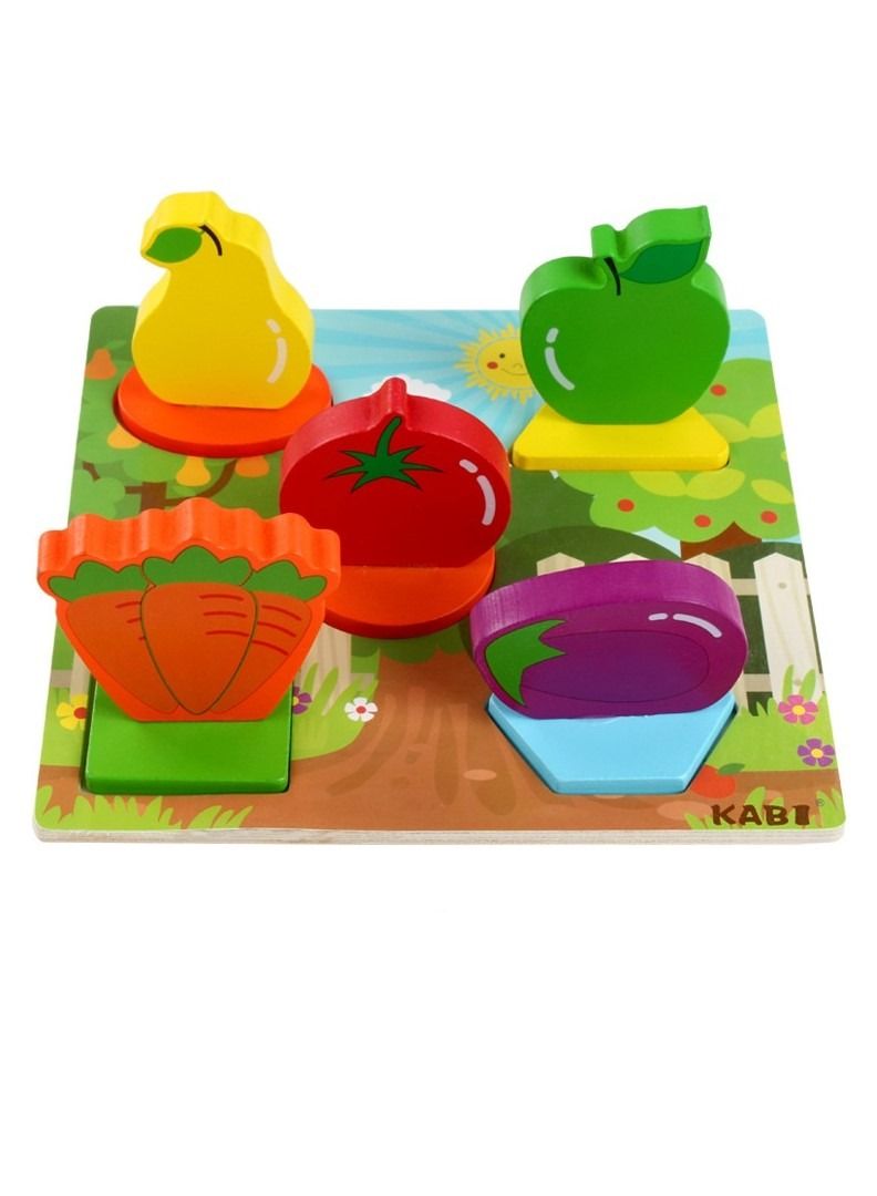 Kabi Wooden fruit and vegetables puzzle in many colors and shapes - Image 1