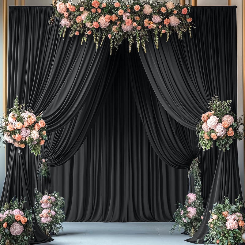 NSSONBEN Wrinkle Free Black Backdrop Curtains for Parties, Polyester Photo Backdrop Drapes 2 Panels 5x8ft for Weddings Birthday Photography Background Parties Halloween Decor, 10ft x 8ft - Image 3