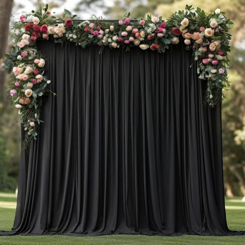 NSSONBEN Wrinkle Free Black Backdrop Curtains for Parties, Polyester Photo Backdrop Drapes 2 Panels 5x8ft for Weddings Birthday Photography Background Parties Halloween Decor, 10ft x 8ft - Image 1