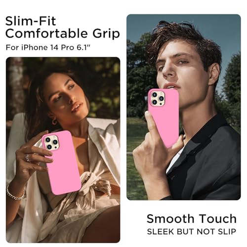 COFFKER Designed for iPhone 14 Pro Case, Liquid Silicone Case [2X Screen Protectors], Shockproof Protective Slim Thin Phone Case with Anti-Scratch Soft Microfiber Lining, 6.1 inch, Tender Pink - Image 2