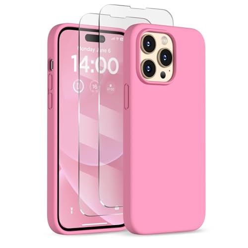COFFKER Designed for iPhone 14 Pro Case, Liquid Silicone Case [2X Screen Protectors], Shockproof Protective Slim Thin Phone Case with Anti-Scratch Soft Microfiber Lining, 6.1 inch, Tender Pink - Image 1