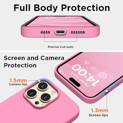 COFFKER Designed for iPhone 14 Pro Case, Liquid Silicone Case [2X Screen Protectors], Shockproof Protective Slim Thin Phone Case with Anti-Scratch Soft Microfiber Lining, 6.1 inch, Tender Pink - Image 3