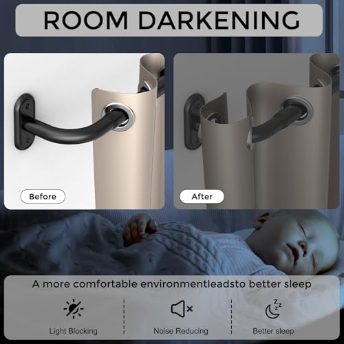 JRZOO Wrap Around Curtain Rods Black, Blackout Heavy Duty Curtain Pole for Windows 72 to 144 Inch, 1" Decorative Room Darkening Curved Modern Drapery Rod (Matte Black/Unique Design/All Metal) - Image 2