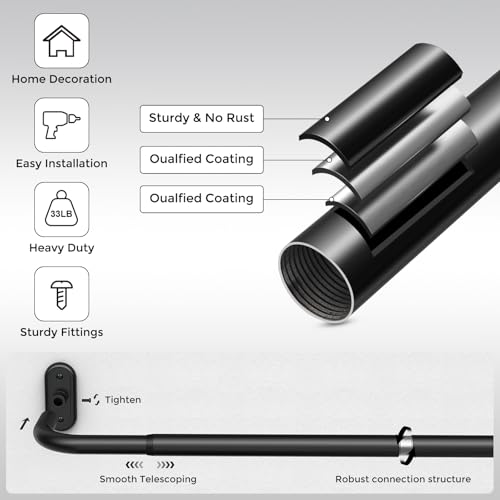 JRZOO Wrap Around Curtain Rods Black, Blackout Heavy Duty Curtain Pole for Windows 72 to 144 Inch, 1" Decorative Room Darkening Curved Modern Drapery Rod (Matte Black/Unique Design/All Metal) - Image 5