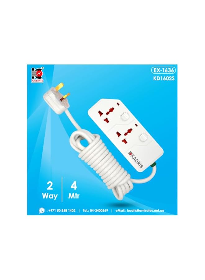 promass KD1602S 2-Way Heavy Duty Extension Cord, 4 Meter Length, White - Image 5