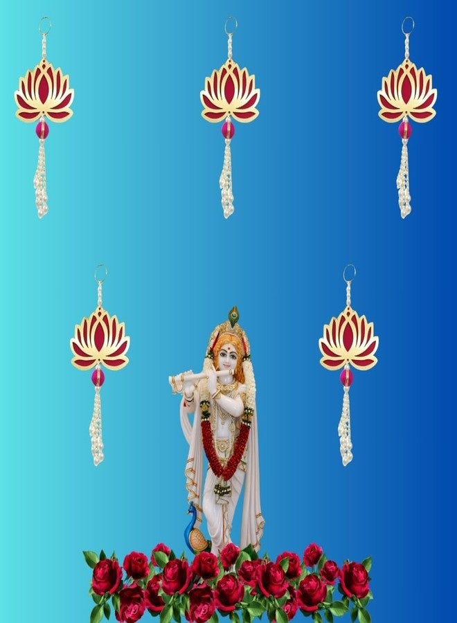 Agnirva Handmade Wall Decor Lotus with Pearl Ball Style Hanging for Home Decor,Diwali Decor,Wedding and All Festival Decor (6 Pcs, Pink/Raani) Export Quality Lotus Perfect for Temple/Pooja Décor - Image 2