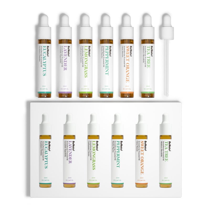 benatu Essential Oils Set Eucalyptus Lavender Lemongrass Peppermint Tea Tree Orange for Diffuser Topical Skin Body Natural Home Fragrance Gift for Women Men 