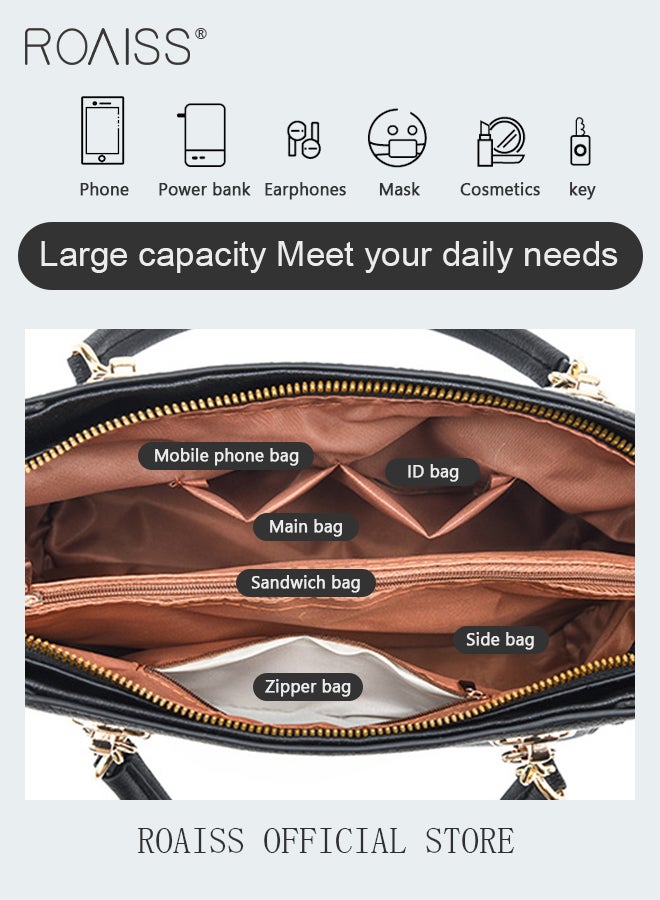 roaiss Large Shoulder Crossbody Bag for Women with Matching Clutch Ladies Tote Bag and Satchel with Hardware Buckle and Bottom Rivet - Image 2