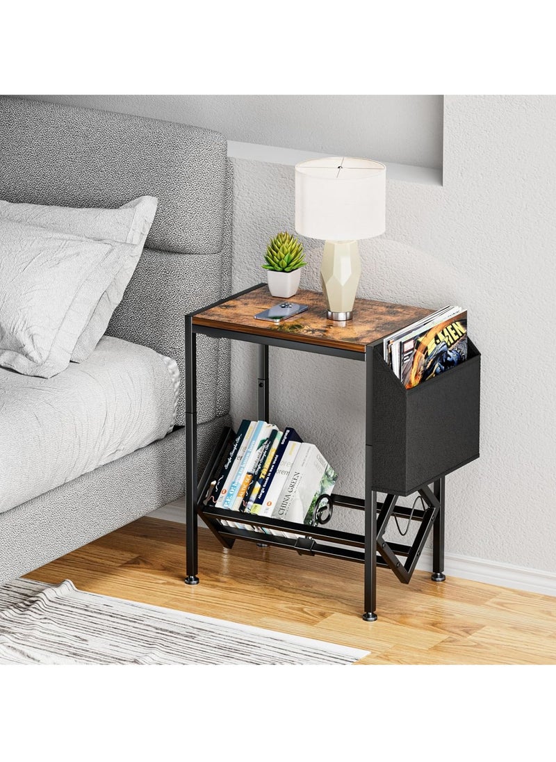 XiuWoo - 2-Tier Moveable Metal Wood End table, Side Table, Coffee table, Vinyl Record Player Stand Table, Home Storage Rack, Nightstand Table with Organizer Pocket and Wheels for Home office - Image 1
