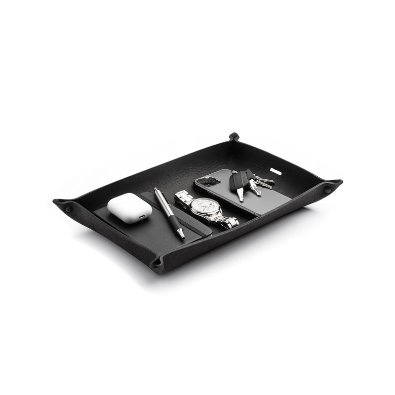 Main Street Forge Leather Valet Tray For men and women  Made in the USA  EDC Dump Tray for Keys Phone Wallet  Catch All Key Tray  Midnight Black 