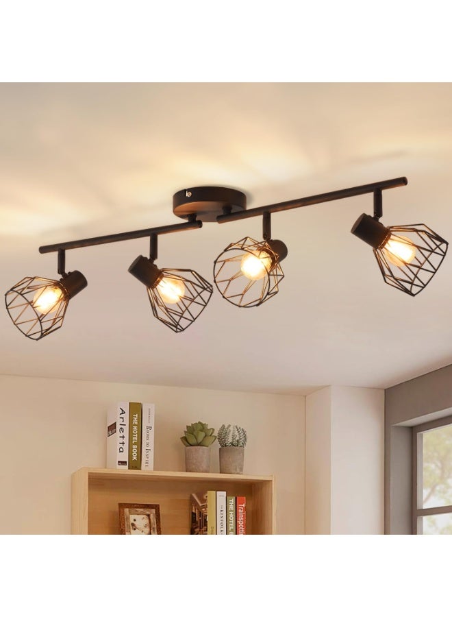 NANAO أضواء دافئة للمطبخ على السقف، 4 طرق أضواء جدارية صناعية سوداء - أضواء كشاف قابلة للتعديل مع قاعدة E14، تركيبات إضاءة للسقف للمطبخ وغرفة المعيشة (تشمل المصابيح) - Image 1
