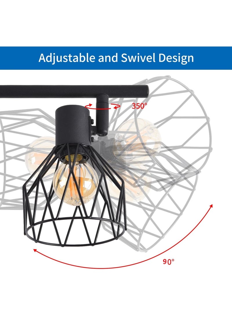 NANAO أضواء دافئة للمطبخ على السقف، 4 طرق أضواء جدارية صناعية سوداء - أضواء كشاف قابلة للتعديل مع قاعدة E14، تركيبات إضاءة للسقف للمطبخ وغرفة المعيشة (تشمل المصابيح) - Image 2