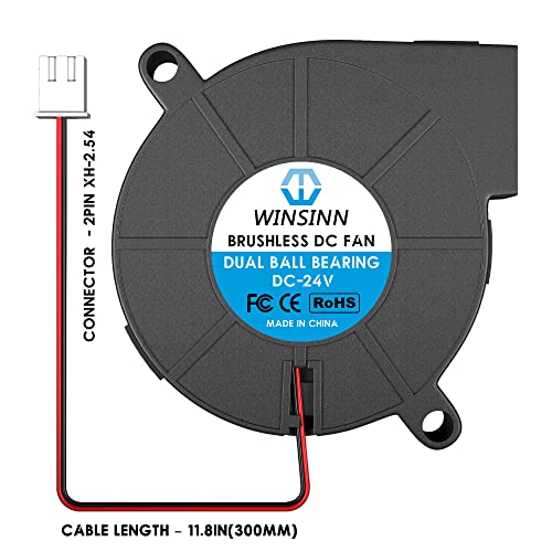 WINSINN 5015 Blower Fan 24V, 3D Printer 24 Volt Fans Blower Turbine Turbo Dual Ball Bearing, Brushless Cooling 50mmx15mm 2PIN (Pack of 2Pcs) - Image 4