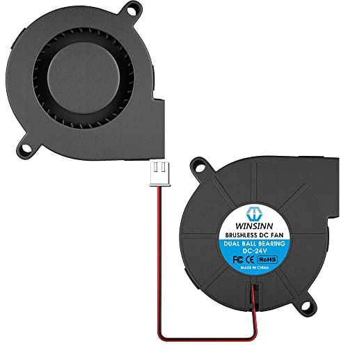 WINSINN 5015 Blower Fan 24V, 3D Printer 24 Volt Fans Blower Turbine Turbo Dual Ball Bearing, Brushless Cooling 50mmx15mm 2PIN (Pack of 2Pcs) - Image 1