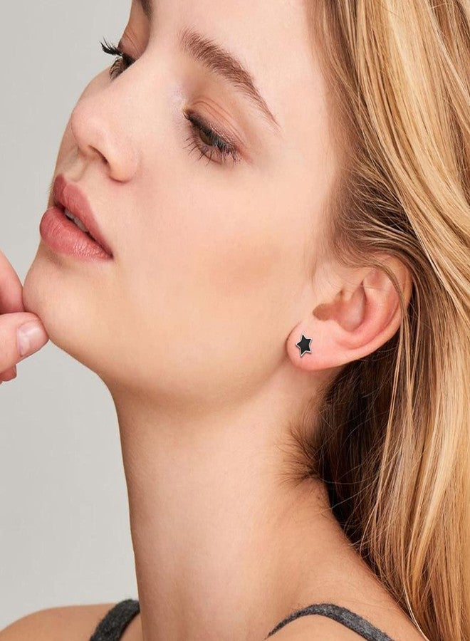 ChicSilver Black Stud Earrings for Women Simple Minimalist Star Earrings Studs Hypoallergenic Black Earrings for Women Halloween Earrings - Image 2