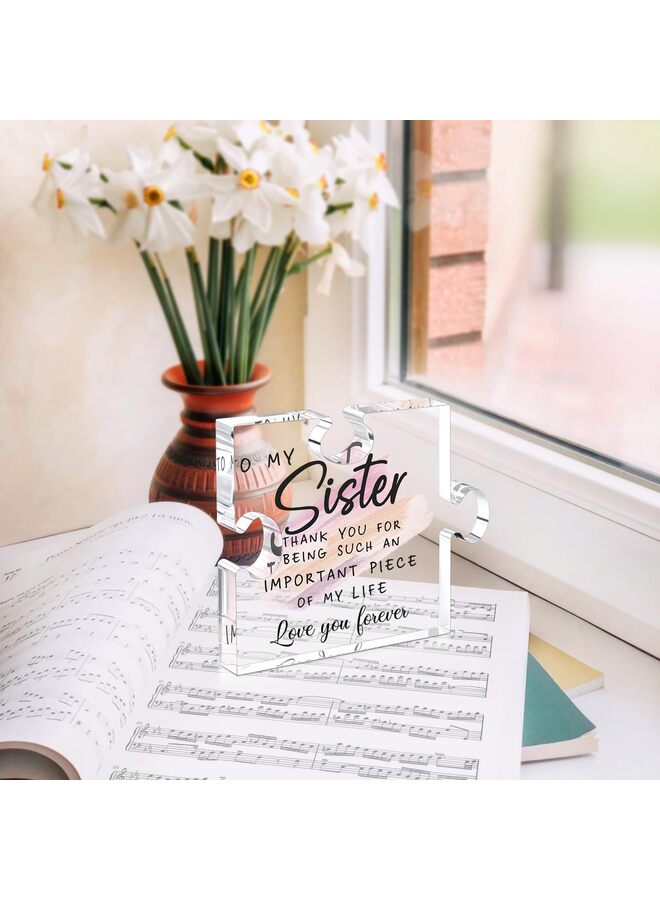 LAMAY Sister Gifts from Sister - Unique Sister Birthday Acrylic Puzzle-Shaped Plaque Desk Decorations Present for Sister Thanksgiving Christmas Wedding from Sister Brother - Image 5