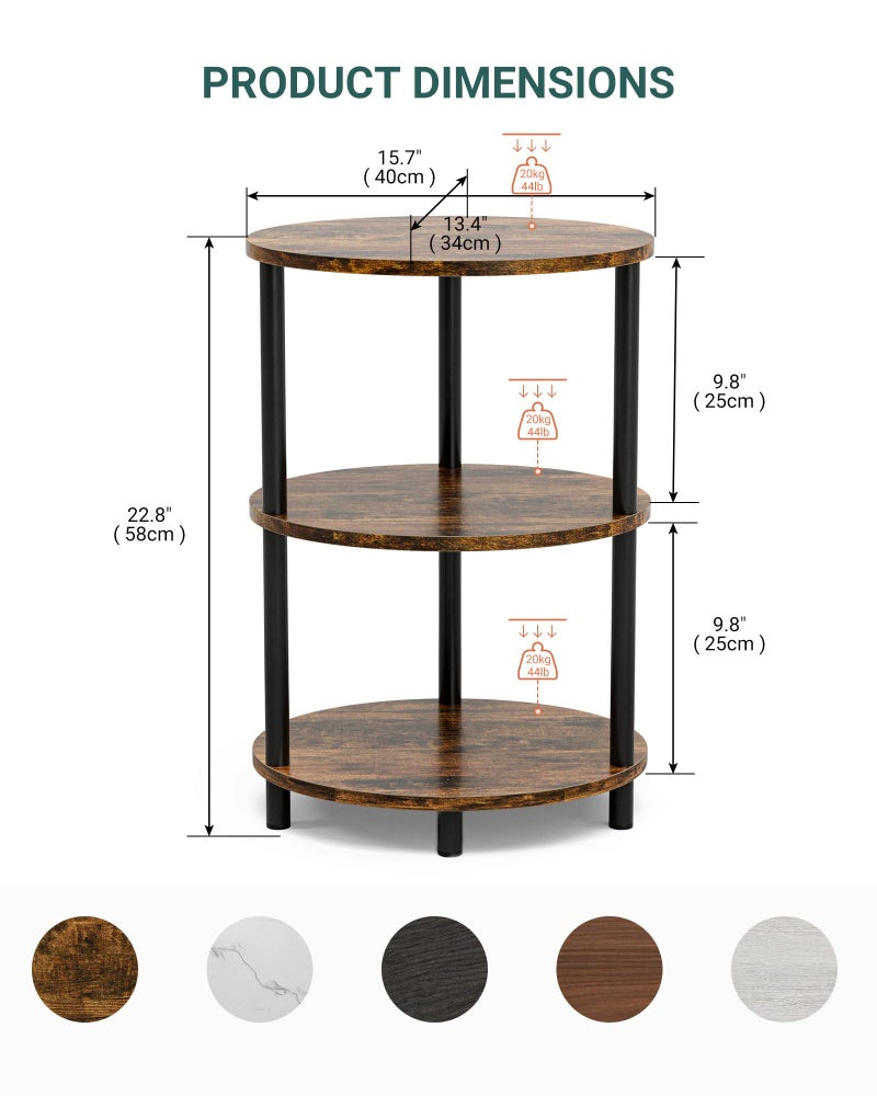RISWER Small Round Side Table - 3-Tier Oval Accent Table for Small Spaces, Rustic Wood and Metal Couch End Table, Nightstand for Bedroom or End Table Living Room, Easy to Assemble, Rustic Brown - Image 3