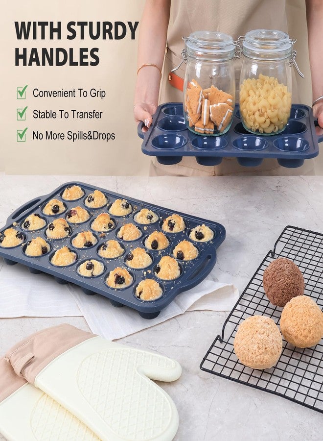 Vnray 2 Pack Silicone Muffin Pan 12 and 24 Cup with Metal Frame,Non Stick Silicone Mini Cupcake Pan with Handles, BPA Free Silicon Regular Muffin Tin Tray Small for baking, egg bites, Mold Grey - Image 5
