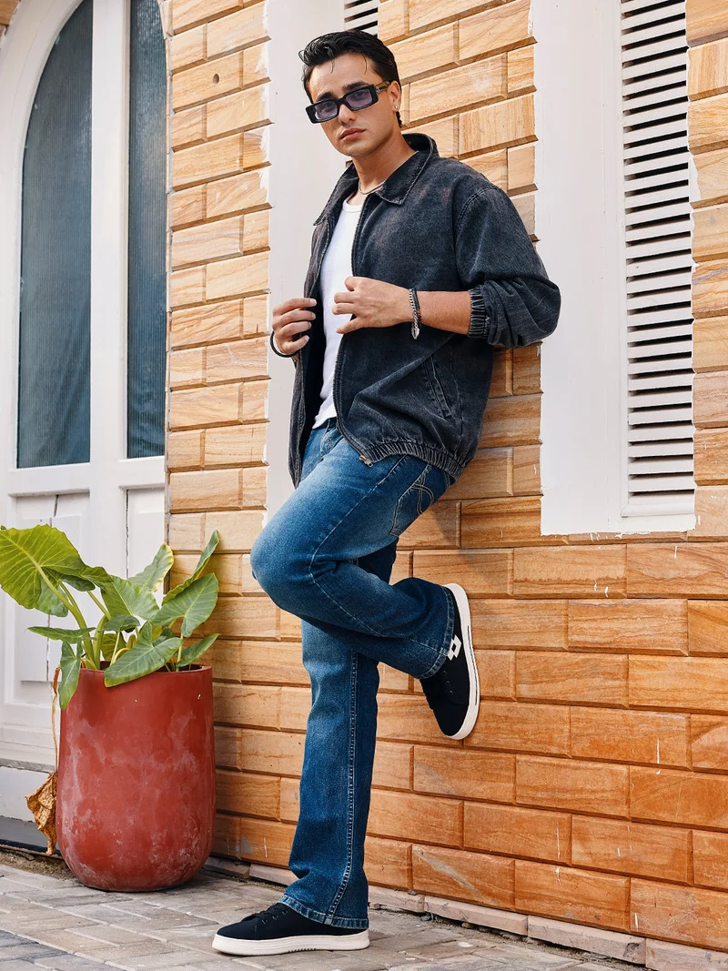 Urbano Fashion Men's Blue Washed Bootcut Jeans Stretchable