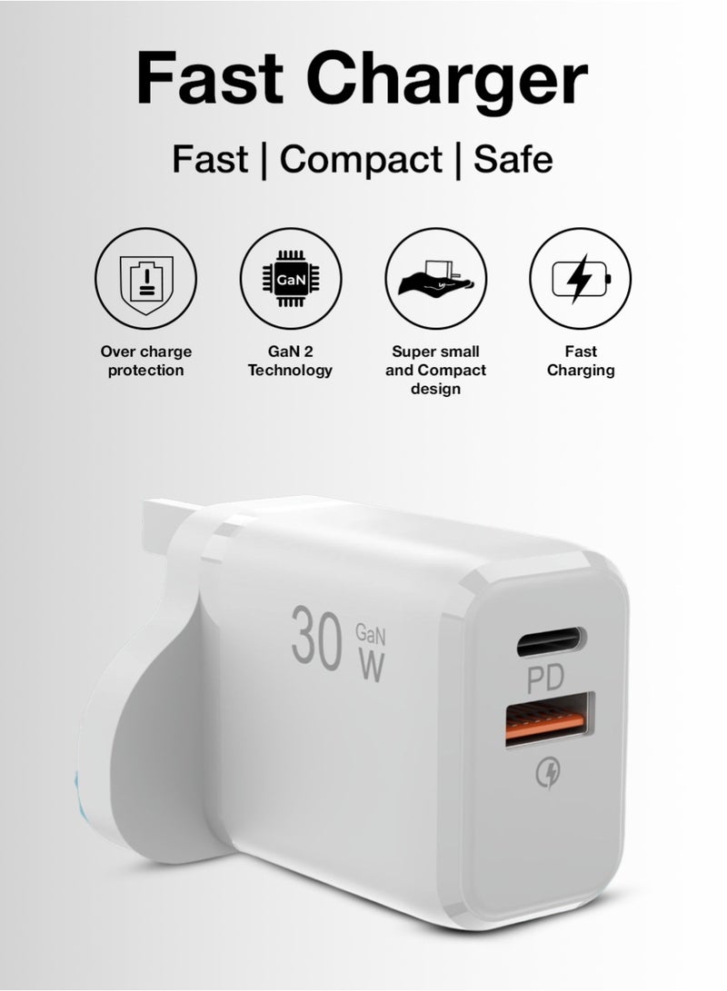 Charome C30B 30W PD GaN Fast Charger Set (USB-C + USB-A) UK Plug – Dual Port Power Adapter with Type-C Cable, Super Fast Charging - Image 2