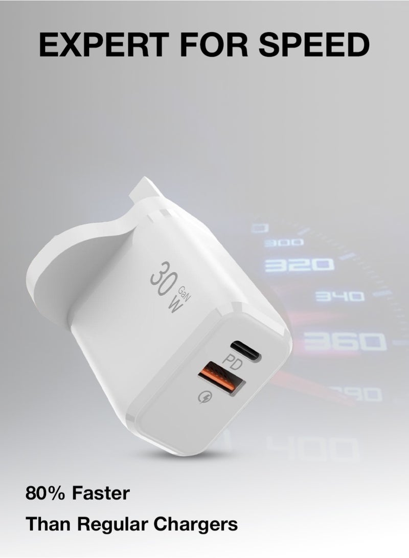 Charome C30B 30W PD GaN Fast Charger Set (USB-C + USB-A) UK Plug – Dual Port Power Adapter with Type-C Cable, Super Fast Charging - Image 5