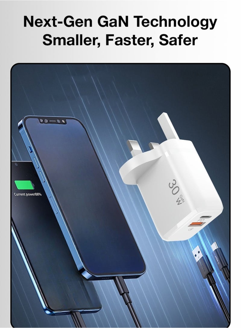Charome C30B 30W PD GaN Fast Charger Set (USB-C + USB-A) UK Plug – Dual Port Power Adapter with Type-C Cable, Super Fast Charging - Image 4