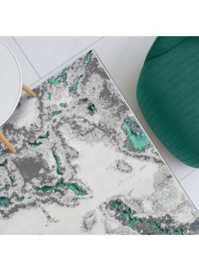 DANUBE HOME Harmony Modern Distressed Rug | Washable Modern Rugs Style | Polypropylene + Polyester Area Rug Floor Covering | Indoor Carpet For Living Room Dining Bedroom 160X230cm-Turquoise - Image 1