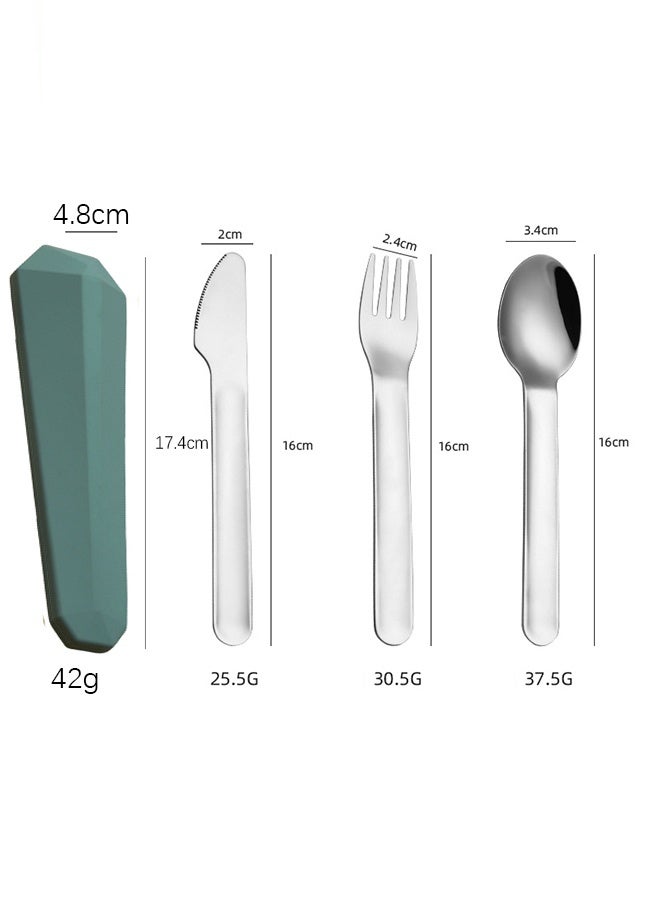 wowofa 4-piece Camping cutlery set，Stainless steel material，with Silicone Case, Travel Utensils with Pouch, Reusable Fork Spoon and Knife, Cutlery for Lunch Box Kids School, Camping Outdoor, (green) - Image 3